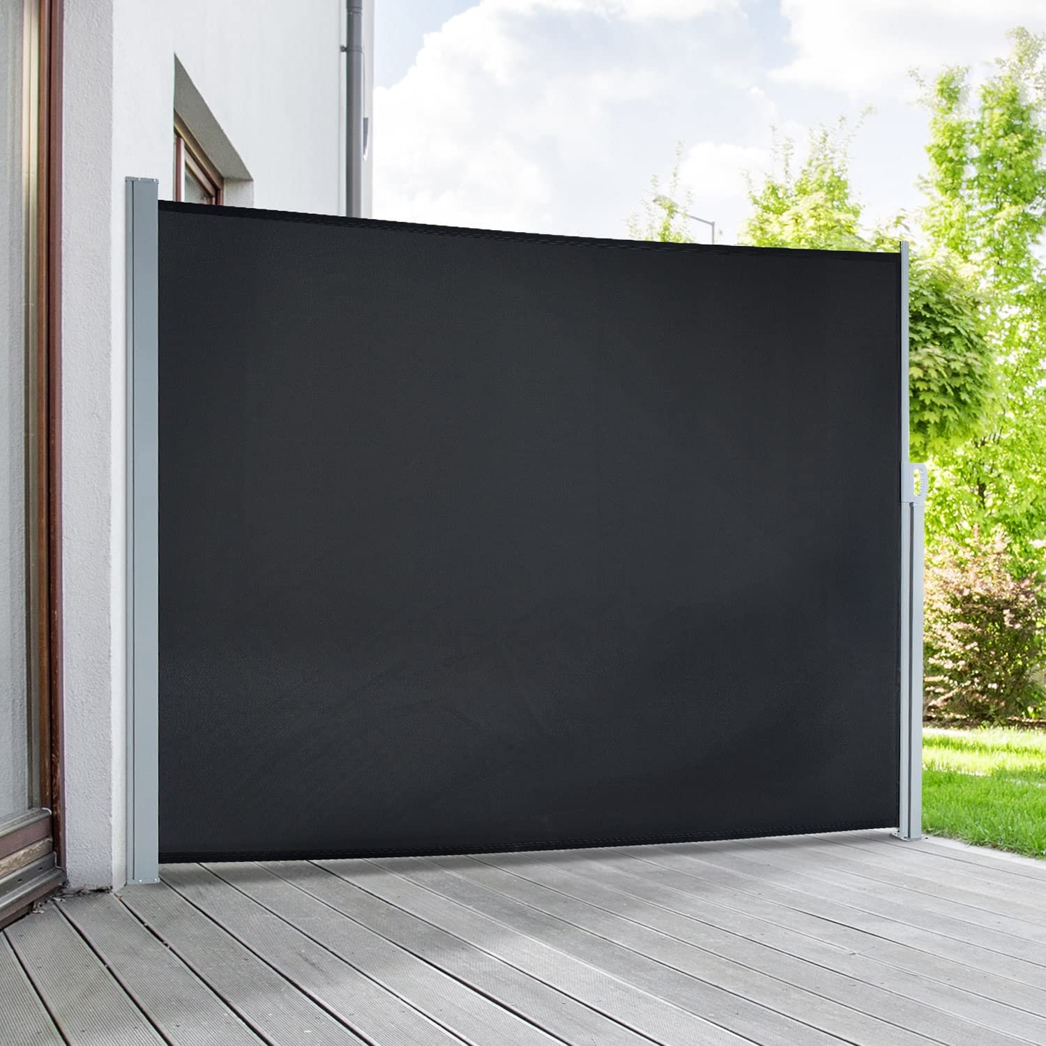 empasa Seitenmarkise Start 2.0 Sichtschutz Sonnenschutz Windschutz Markise ausziehbar für Garten, Balkon und Terrasse, mit Standfuß, Farbe:schwarz, Größe:160 x 300 cm