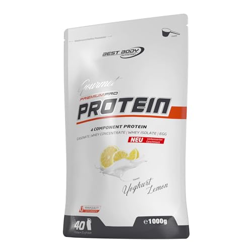 Best Body Nutrition Gourmet Premium Pro Protein, Yoghurt Lemon, 4 Komponenten Protein Shake: Caseinat, Whey Konzentrat, Whey Isolat, Eiprotein, 1 kg Zipp Beutel