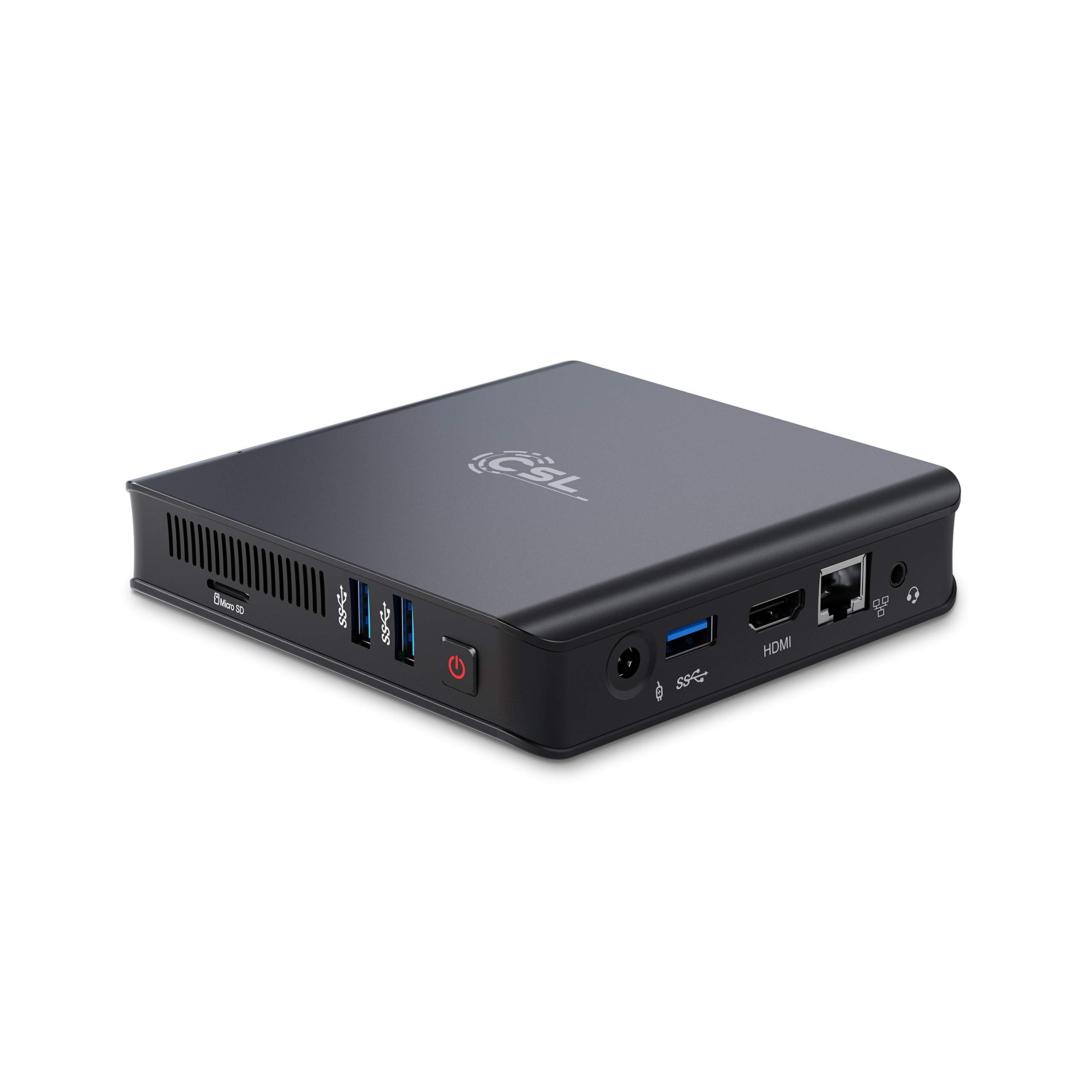 Mini PC CSL Narrow Box Ultra HD Compact v4 Windows 11 Home lüfterlos, Intel Celeron N4120 4x2600MHz, 128 GB eMMC + 256 GB M.2 SSD, 4 GB DDR4-RAM, Intel UHD Grafik, Dual WLAN, HDMI 2, USB 3.1, BT 4.2