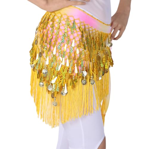 Haveratio Funkelnde Fransen-Tanz-Taillenkette mit goldenen Pailletten, Röcken, Wrap, schimmernden Quasten, Tanzen