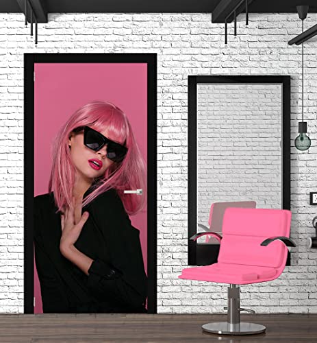 MyMaxxi - Tür bekleben mit Türtapete Selbstklebend 90x200 - Beauty 06 - Tür verschönern mit Türfolie - Türaufkleber XXL Aufkleber Folie- Türposter Türklebefolie Friseur Pink Hair -