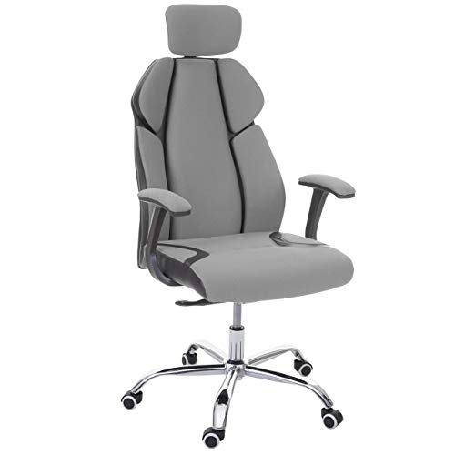 Mendler Bürostuhl HWC-F12, Schreibtischstuhl Drehstuhl Racing-Chair, Sliding-Funktion Stoff/Textil + Kunstleder - grau/schwarz