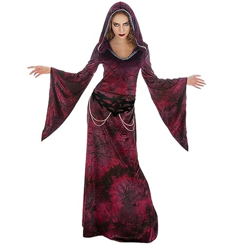 Hohe Priesterin Kostüm Halloween Hexe für Damen Gr. L Kleid Mittelalter weinrot Fasching Karneval