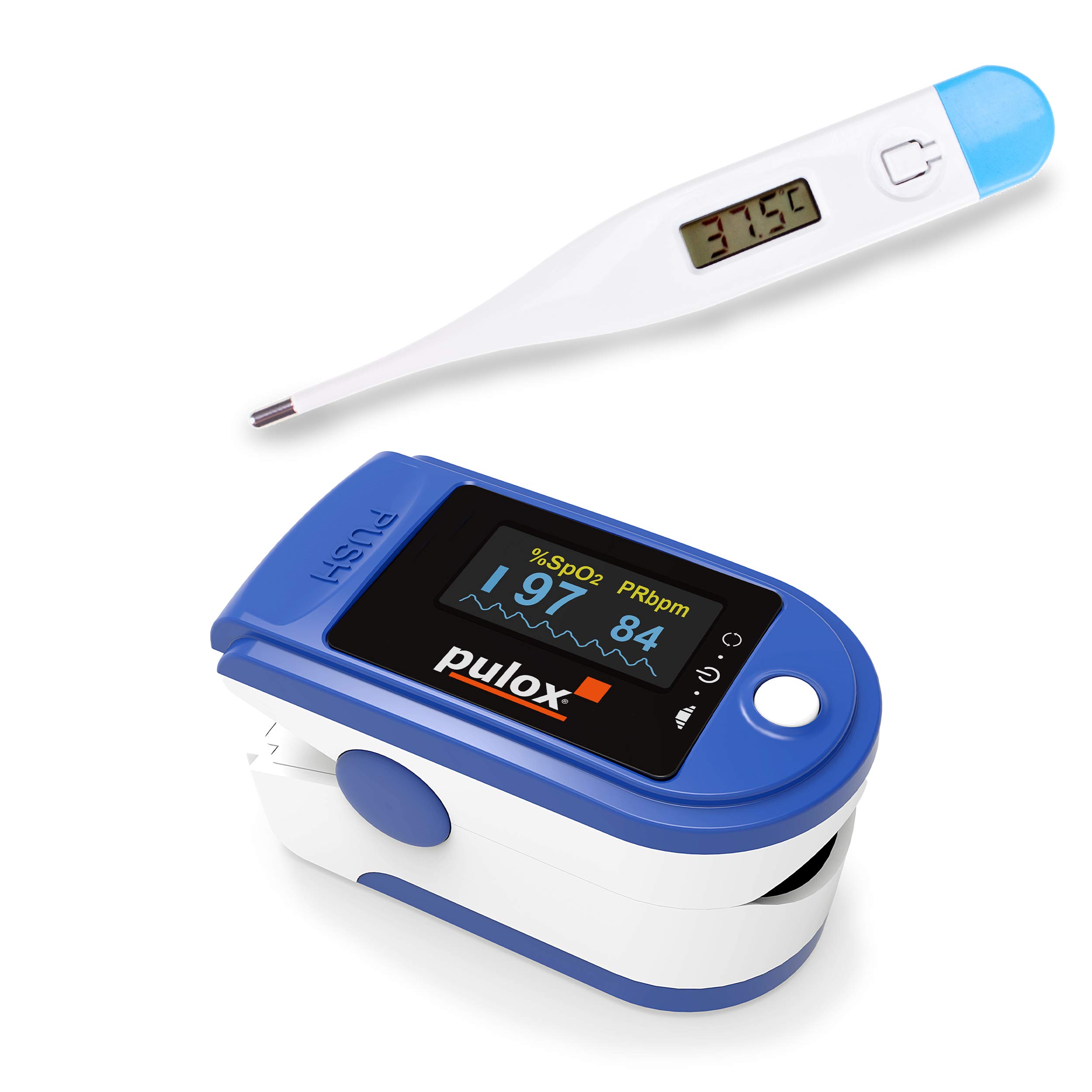 Pulsoximeter Pulox PO-200 Solo Blau mit Pulox Digital Thermometer