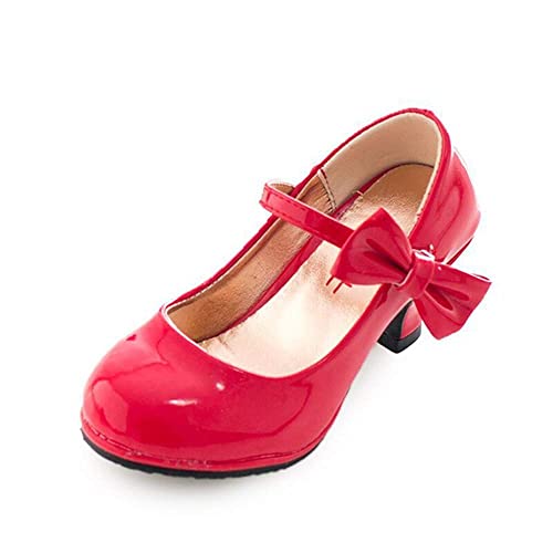 Mädchen Kinder Schuhe High Heels Prinzessin Schnürsenkel mit Schleife Mary Jane Halbschuhe(Rot,33)