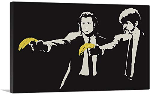 Banksy Bilder Leinwand Pulp Fiction Banana Graffiti Street Art Leinwandbild Fertig Auf Keilrahmen Kunstdrucke Wohnzimmer Wanddekoration Deko XXL (60x80cm(23.6x31.5inch))