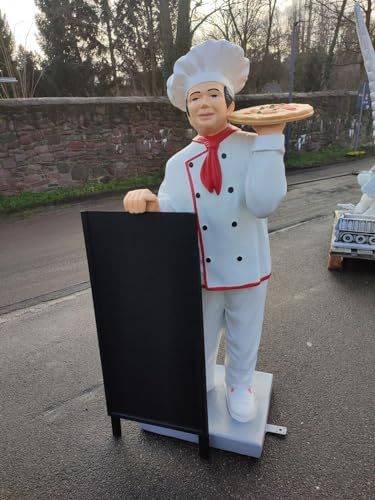 XXL Pizzabäcker mit Pizza und Holztafel 140cm Deko Figur Gastrofigur Restaurant