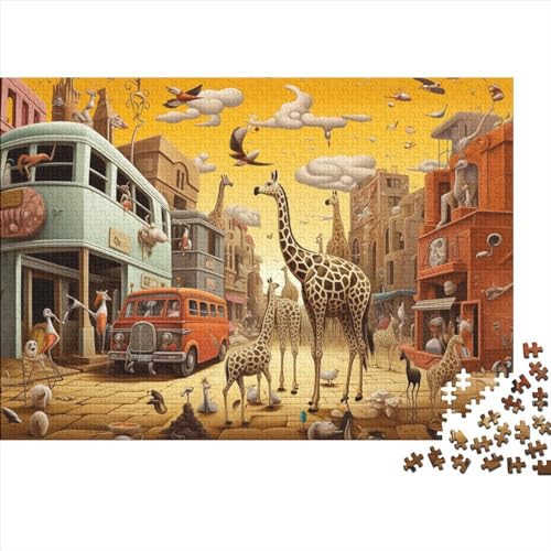 Holzpuzzle 500 Teile Für Erwachsene Giraffe on The Street 500-teiliges Puzzle Lernspiele Heimdekorationspuzzle 500pcs (52x38cm)
