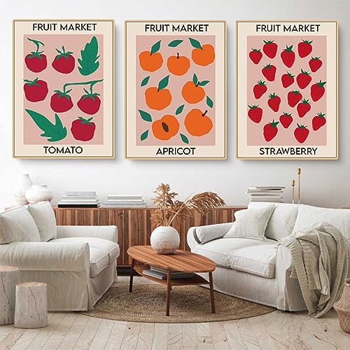 EXQUILEG 3er Stilvolles Fruit Bilder Set Fruit Market Poster Kunstdrucke Moderne Wandbilder Vintage Wanddeko Ohne Rahmen Premium Für Wohnzimmer Schlafzimmer Esszimmer (60 * 85cm)