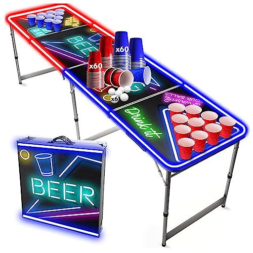 Offizieller Spotlightholes Beer Pong Tisch mit Löchern Set | Full Beer Pong Pack | Inkl. 1 Beer Pong Tisch + 120 53cl Becher (60 Rot & 60 Blau) + 6 Ping-Pong-Bälle | Trinkspiele | OriginalCup®