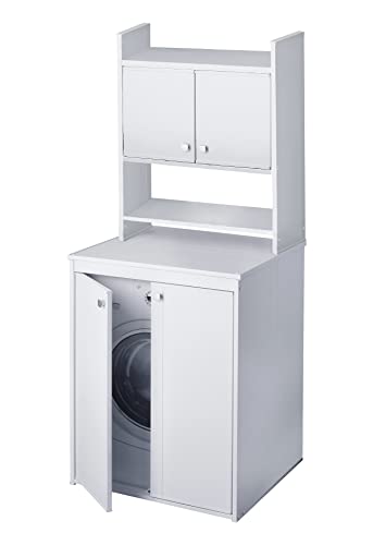 Negrari 5012P/5017P Waschmaschinenschrank mit Aufbewahrungsregal aus Kunstharz für den Außenbereich (70 x 60 x 94/65 x 26,5 x 79), Kunststoff, Weiß