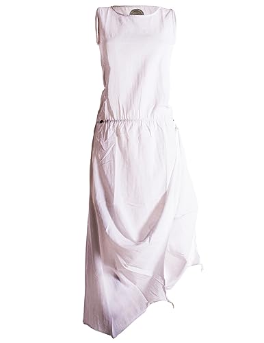 Vishes - Alternative Bekleidung - Ärmelloses Lagenlook Kleid aus Baumwolle zum Hochbinden weiß 42 (XL)