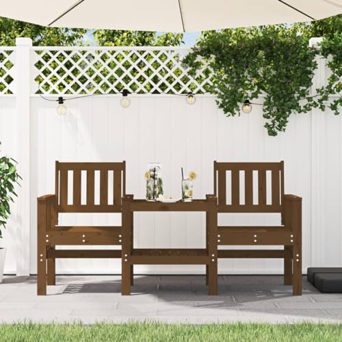 AUUIJKJF Home Outdoor SonstigesGartenbank mit Tisch 2-Sitzer Honigbraun Massivholz Kiefer