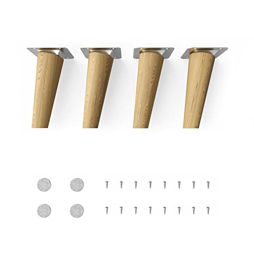 sossai® Holz-Tischbeine - Clif Round | Öl-Finish | Höhe: 12 cm | HMF2 | rund, konisch (schräge Ausführung) | Material: Massivholz (Eiche) | für Tische, Beistelltische, Schminktische