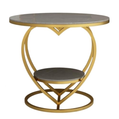 DFGDFA Beistelltisch Doppelschichtiger Kleiner Runder Tisch, Einfacher Nachttisch, Schmiedeeiserner Schiefer-Wohnzimmer-Sofa-Beistelltisch Side Table (Color : Gold, Size : B)
