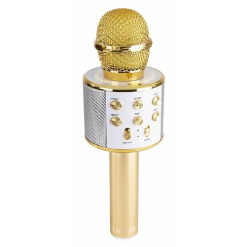MAX KM01 Kabelloses Karaoke-Mikrofon für Kinder mit u. a. Bluetooth, eingebauten Lautsprechern, Micro-SD, USB, Stimmverzerrer - goldfarben