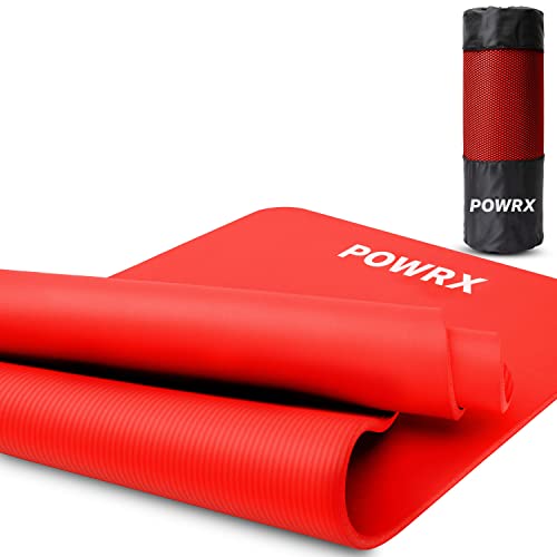 POWRX Gymnastikmatte Yogamatte (Rot 183 x 60 x 1 cm) Premium inkl. Tragegurt & Tasche sowie Übungsposter I Sportmatte Phthalatfrei, SGS geprüft I Matte hautfreundlich