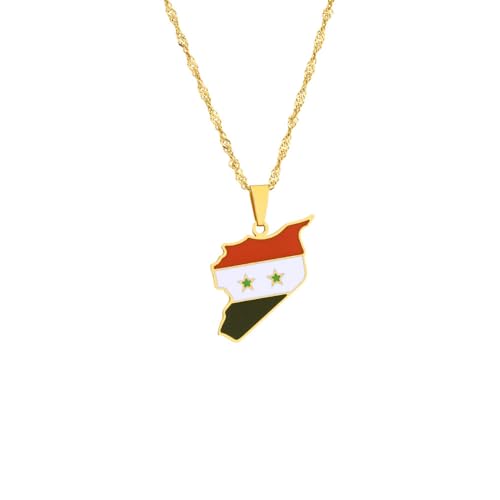TWOMEM Halskette Anhänger Europäische und amerikanische Syrien-Karte-Halskette für Damen, geometrischer ethnischer Stil, Schlüsselbeinketten-Schmuck Geburtstag Party Geschenk