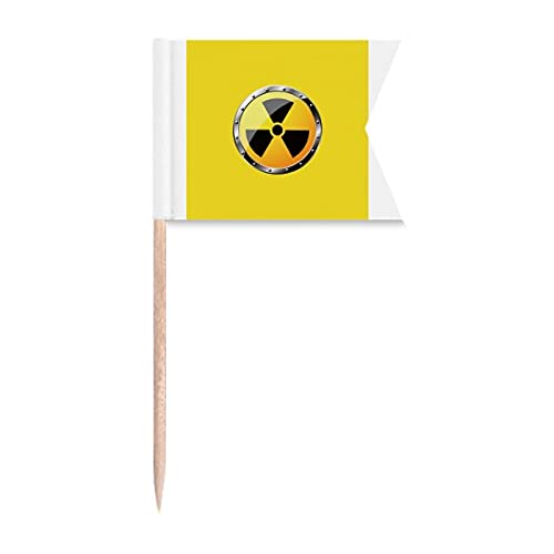 Logo gelber Hintergrund radioaktive Substanzen Warnung Zahnstocher Flaggen Kennzeichnung für Party Kuchen Lebensmittel Käseplatte