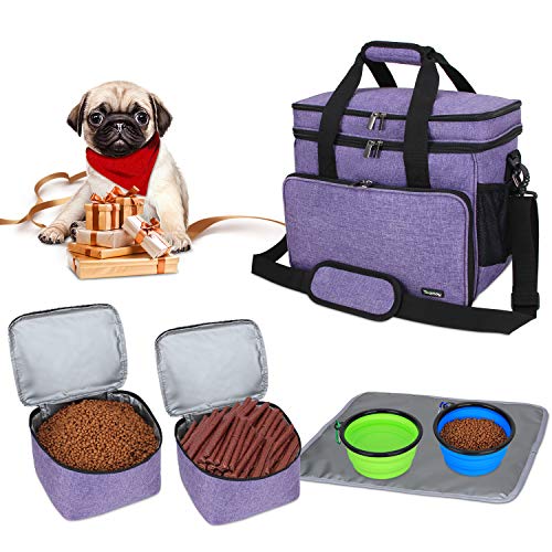 Teamoy Reisetasche für Hundeausrüstung, Hundetasche für die Mitnahme von Tiernahrung, Leckereien, Spielzeug und andere wichtige Dinge, ideal für Reisen, Camping oder Tagesausflüge (Klein, lila)