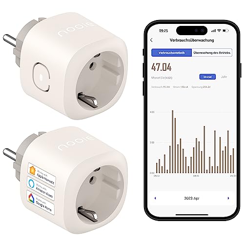 Nooie WLAN Homekit Socket with Current Measurement, Bluetooth Smart Socket, WiFi Plug with Remote Control, Voice Control, Timer Function, Compatible with Alexa and Google Home, 2.4 GHz