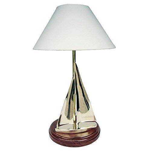 linoows Tischlampe, Segelyacht Lampe, Lampe mit Segelyacht, Schirm Leuchte Messing 60 cm