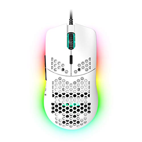 AJ390 Kabelgebundene Gaming-Maus mit 16000 DPI Pixart 3338 Sensor, 69 g ultraleichtes Wabengehäuse mit RGB-Chroma-LED-Licht, 9 Arten von Hintergrundbeleuchtung, programmierbare 7 Tasten für PC(weiß)