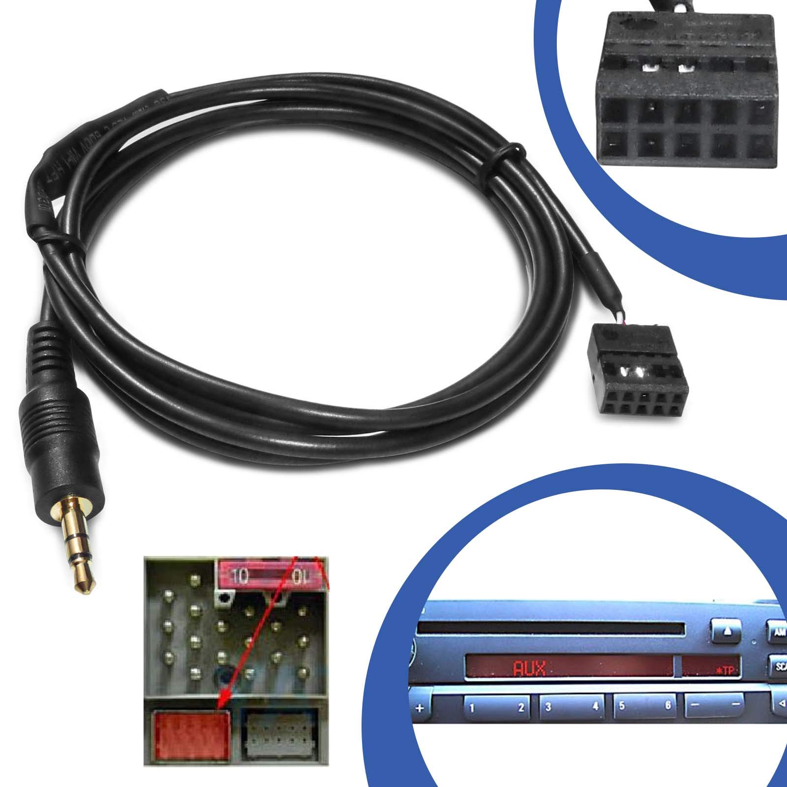KFZ Auto AUX Line In Adapter Kabel 10 Pol Stecker CD Radio Buchse Anschluss kompatibel mit BMW E46