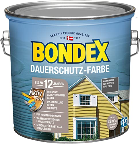 Bondex Dauerschutz Farbe Anthrazit (Schiefer) 0,75 L für 7 m² | Hervorragende Farbstabilität | Wetter- und UV-Schutz - bis zu 12 Jahre | Seidenglänzend | Dauerschutzfarbe | Holzfarbe
