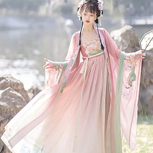 Erwachsene Cosplay Han Fu Kostüm Frauen Traditionelle Chinesische Alte Hanfu Bühnen Performance Wear (Color : Pink, Size : S=152-160cm)