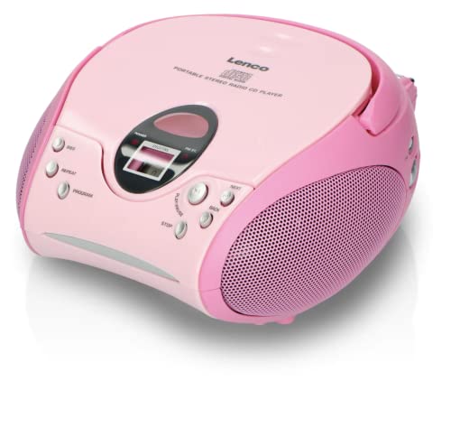 Lenco SCD24 - CD-Player für Kinder - CD-Radio - Stereoanlage - Boombox - UKW Radiotuner - Titel Speicher - 2 x 1,5 W RMS-Leistung - Netz- und Batteriebetrieb - Rosa