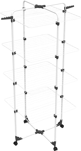 Vileda Modular 4 | Wäscheständer Turm mit 4 Ebenen | Modulierbarer Gelenk | Leicht zu bewegen | Für Innen und Außen | Zusammenklappbar