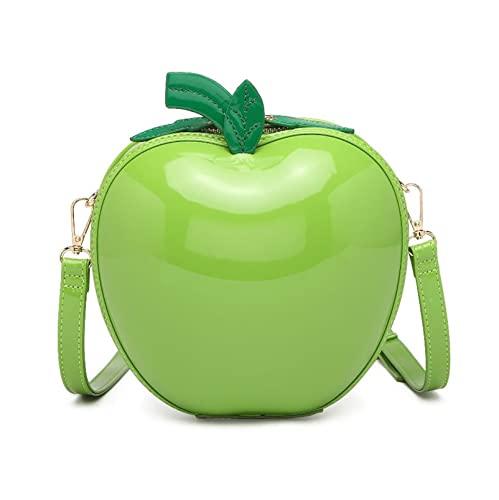 Lustige 3D Apfelform Frauen Crossbody Taschen PU Mädchen Kleine Casual Schulter Handtaschen Messenger Purses Bag Cute Adjustable Strap Clutch Jelly Purse, grün