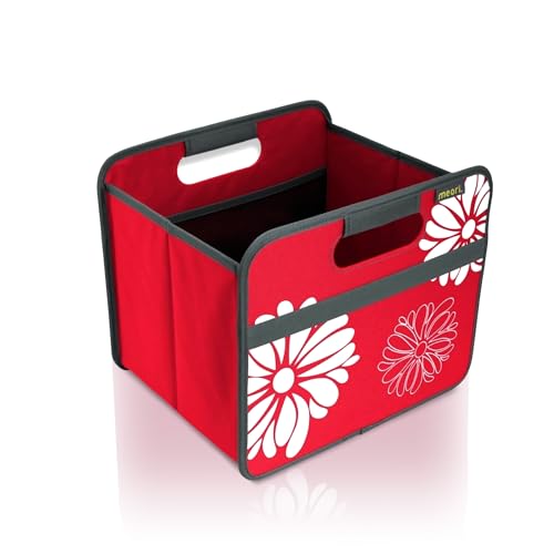 meori Faltbox Small in Rot mit Blumen - Stabile Klappbox S mit Griffen - perfekte Allzweck Aufbewahrungslösung - Tragkraft bis 30 kg - A100096 - 32 x 26,5 x 27,5 cm