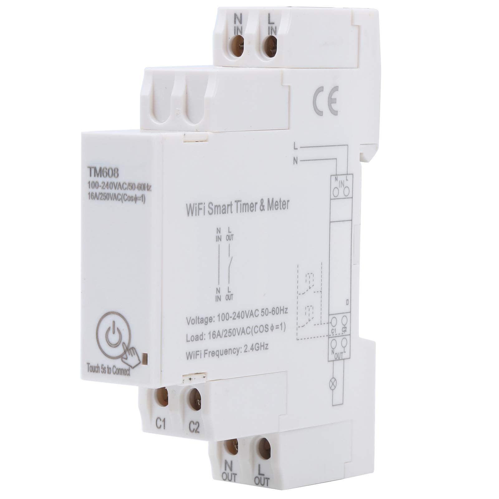 WiFi Einphasen-Energiezähler, 16A 100-240 V Digital LCD Energy Mete DIN-Schienen-Stromzähler, TM608