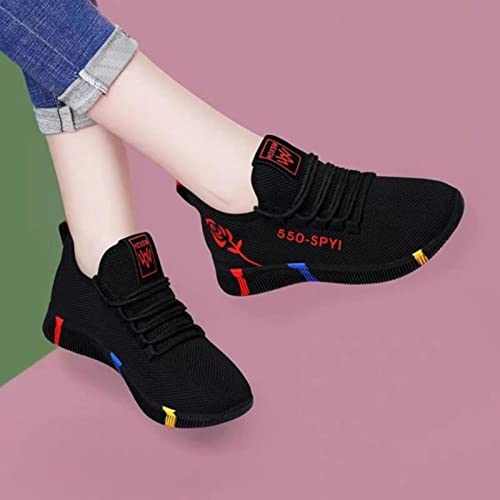 Frauen atmungsaktive Nicht rutschfeste Plattform Mode Herbst Neue Freizeitschuhe Koreanische Laufschuhe Schwarze Sneakers Schuhe für Frauen-550-red,36