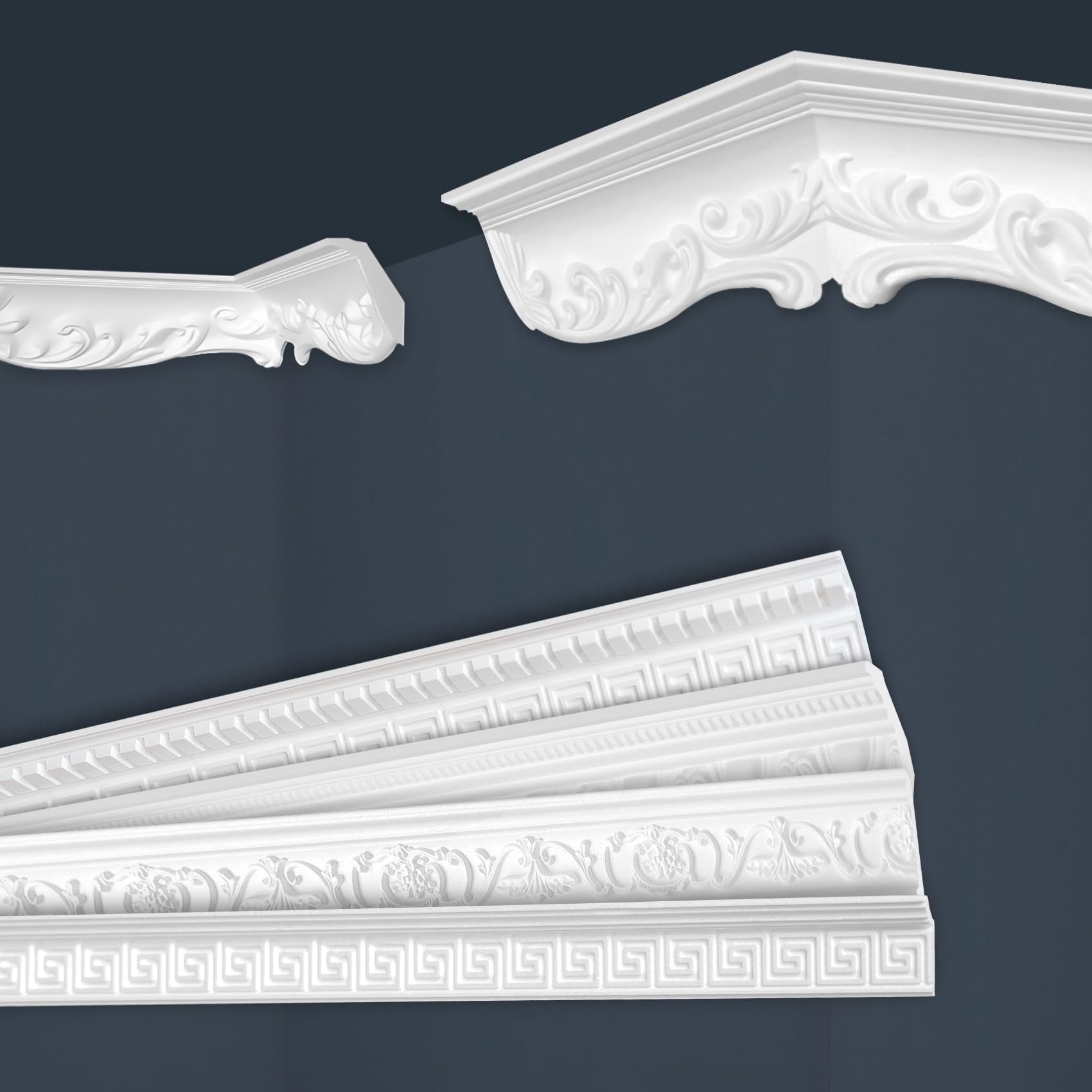 Marbet Deckenleisten weiß Sparpaket aus Styropor EPS - Stuckleisten gemustert, im traditionellen Design - (20 Meter B-45) Winkelprofile Wandprofile Eckleisten
