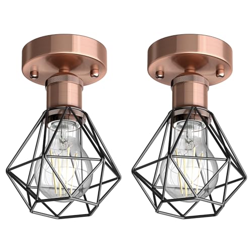 ledscom.de Vintage E27 Deckenlampe RETRA, bronze, Käfig-Schirm, inkl. LED max. je 963lm, 3-Stufen dimmen, warmweiß, 2 Stk.