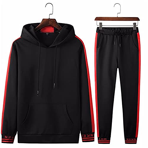 WFEI Frühling Herbst Sportswear Fitness Trainingsanzug Männer Hoodies Casual Herren Kleidung 2 PC Sweatshirt + Jogginghose,Rot,M