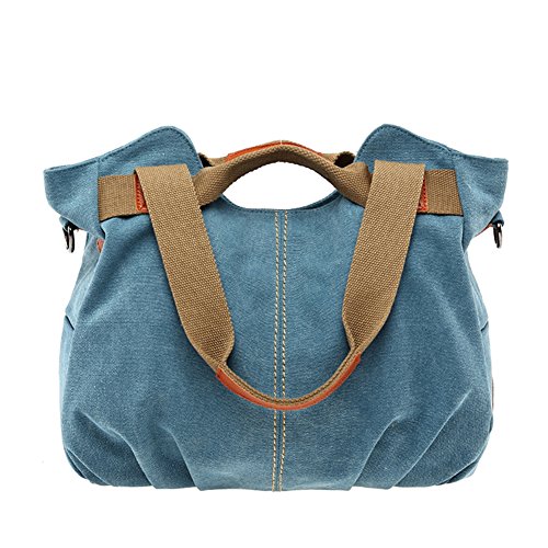 PB-SOAR Damen Vintage Canvas Handtasche Schultertasche Umhängetasche Henkeltasche 30 x 25 x 14cm(B x H x T) (Blau)