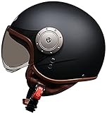 Motorradhelm mit offenem Gesicht 3/4-Jet-helm HD-Visier in W-Form ECE-zertifizierter leichter halbbedeckender Schutzhelm für Herren Damen herausnehmbares Futter Ohrmuscheln F,54-61CM