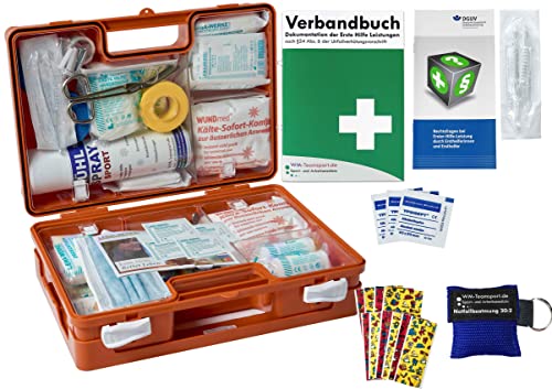 WM-Teamsport Sport-Sanitätskoffer Plus 1 Erste-Hilfe Koffer DIN 13157 + 13164 + Sport-Ausstattung mit Kälte-Behandlung + Sporttape