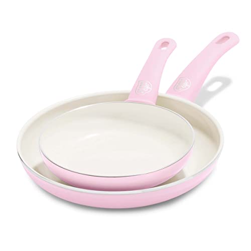 GreenLife Soft Grip Healthy Ceramic Nonstick 17,8 cm und 25,4 cm Brat-Ei Omeltte Pfannenset PFAS-frei, spülmaschinenfest, Soft Pink