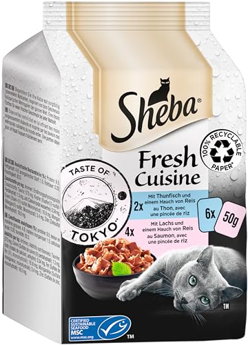 Sheba Fresh Cuisine Taste of Tokyo - Hochwertiges Katzen Nassfutter - Thunfisch und Lachs (MSC) - Im praktischen Protionsbeutel - 6 x(6 x 50g)