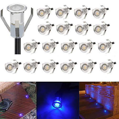 20er Set LED Lampen 0.4W Mini Treppen Einbaustrahler IP67 Wasserdicht Außen Lampe Boden Einbauleuchten (Blau)