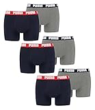 PUMA 6 er Pack Boxer Boxershorts Men Herren Unterhose Pant Unterwäsche, Farbe:036 - Blue/Grey Melange, Bekleidungsgröße:L