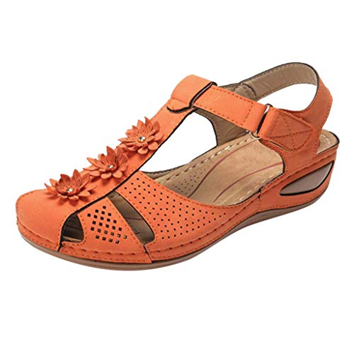 Schuhe Frauen Mädchen Bequeme Knöchel Hohle runde Zehensandalen weiche Sohle (43,Orange)