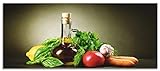 ARTland Spritzschutz Küche aus Alu für Herd Spüle 120x50 cm (BxH) Küchenrückwand mit Motiv Italien Essen Lebensmittel Kräuter Gemüse Gewürze Grün T5LT