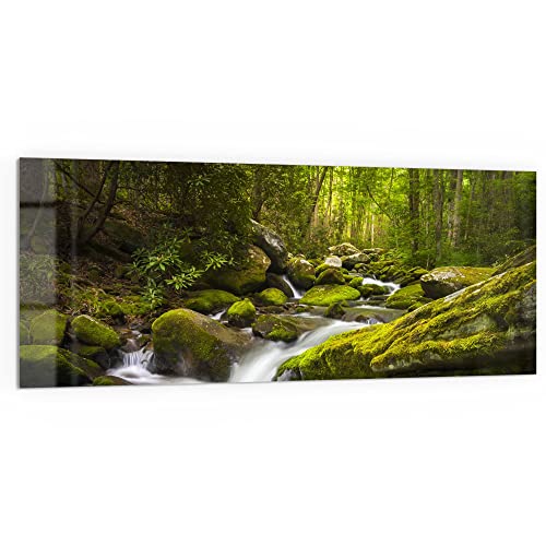 DEQORI Küchenrückwand Glas | Motiv "Sattgrüne Waldkulisse" | 125x50 cm | Bad- oder Herd-Rückwand | Herdblende Spritzschutz für Küche & Badezimmer | moderne Deko für Fliesenspiegel