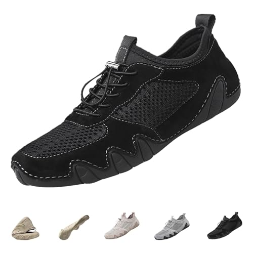 Vimlo Hike Footwear Barefoot Herren Leichte, Bequeme, atmungsaktive Mesh-Wildleder-Spleißen, rutschfeste Softsole-Jogging-Walking-Schuhe (Color : Black, Size : 42)